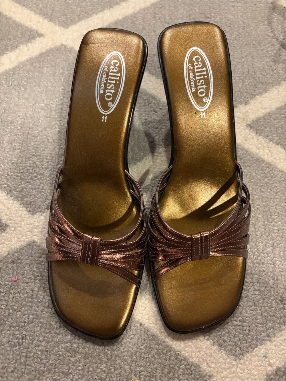 Callisto Metallic Bronze Strappy Heeled Slides